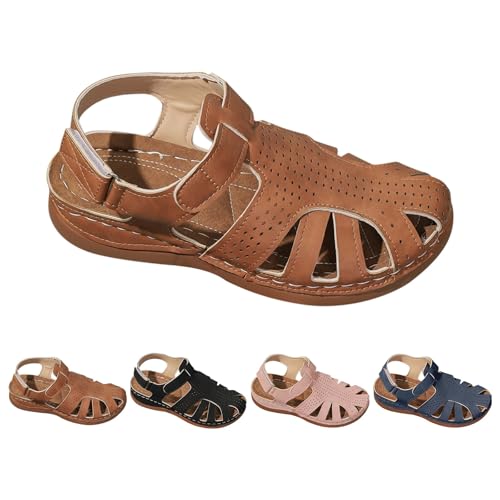 Sandalias Mujer Verano Plataforma Comodas Cerradas Sandalias De Vestir Elegantes Cuero Sandalia Romanas Punta Cerrada Hollow Out Ortopedicas Flexibles Zapatos Retro Planas Moda Boda Piscina Ofertas