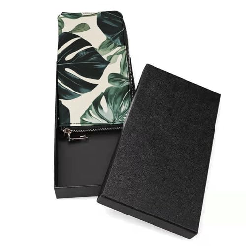 Green Dark Monstera Tropical Leaves PU Leather Clutch Long Bifold Wallet, Coin Purse Credit Pass Case, Durable Card-Holder Money Storage for Women Men3