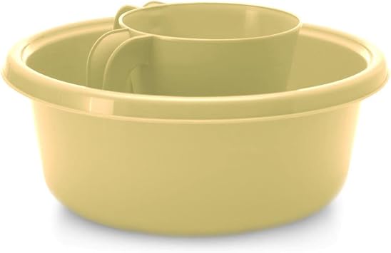 YBM HOME Square Plastic Wash Cup & Wash Basin Set, Long-Lasting, for Ritual Hand Washing, 1332-1148Beige