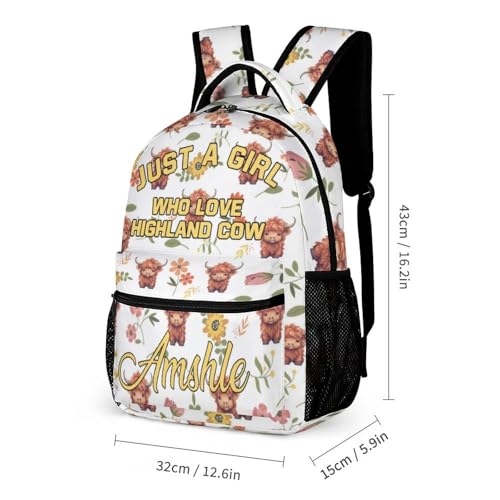 Personalized Highland Cow Backpacks with Lunch Box Pencil Pouch, Custom Name Cute Bookbag Travel Bag 3Pcs Set for Men Women (Style 7)2