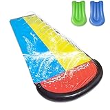 Gobesty Pista Scivolo Acqua Doppio da Giardino, Scivolo Gonfiabile da Giardino con 2 Bodyboards, 6,1 x 1.4M Giochi dAcqua Slip And Slide con irrigatore per Adulti Bambini Estate Prato Giardino
