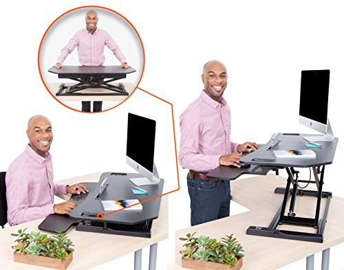 Flexpro Hero Corner Standing Desk Converter 37 Inch | Great For Cubicles & L-Shaped Desks | 2 Level Sit To Stand Workspace With Keyboard Shelf & Monitor Riser | Easily Sit Or Stand (Black / 37) #TOP1