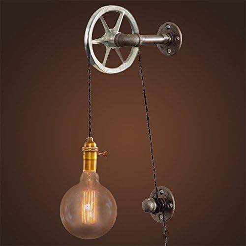 LITFAD Industrial Wall Sconce with Wheel 5.12" Width Adjustable Hanging Cord Wall Lamp Vintage Edison Wall Light with Bronze Look