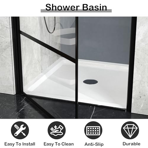36\"X36\" Square Shower Pan Base, Black Single Threshold Shower Base with Central Drainage for Bathroom, 3.5\" Height Non-Slip Acrylic Bases,No Drainage Pipe,Easy Assembly (White+Single+36\"x36\") - Thumbnail 3