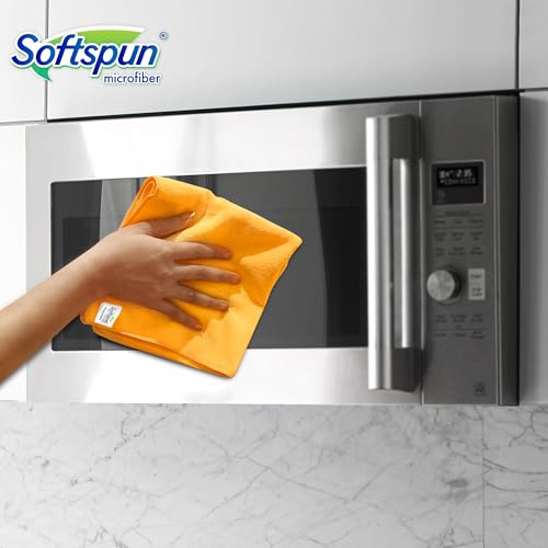 Image of SOFTSPUN Microfiber Cleaning Cloths 50X50 cms 5 pcs Towel Set 340 GSM Orange! Highly Absorbent Lint and Streak Free Multi-Purpose Wash Cloth for Kitchen Car Window Stainless Steel Silverware.