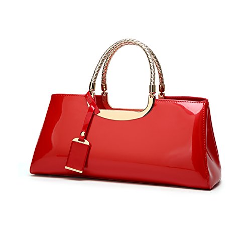 Coolives Sac a Main porté Main pour Femme avec Bandoulière en Cuir Verni PU Sac a épaule Rouge