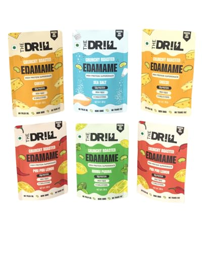 Image of The Drill Roasted Edamame Beans Assorted Flavours | High Protein Snack | 30g x 6 Packs | 70g Protein | Roasted Not Fried