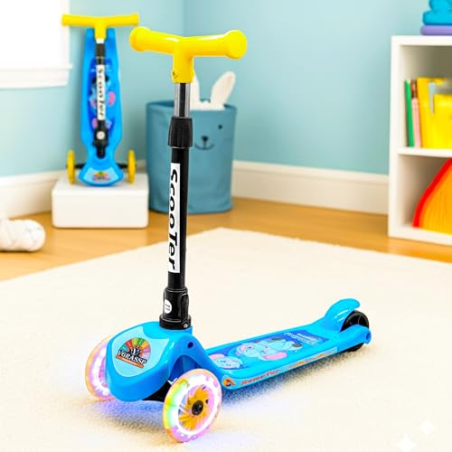 Image of VGRASSP 3 Wheel Skate Scooter for Kids with LED Light-Up Wheels, Foldable & Height Adjustable Handlebar, Rear Brake - Outdoor Kick Cycle for Boys & Girls - (Narrow Wheels)