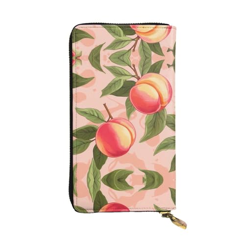 Leather Wallet 7.48 x 4.13 in - Stylish and Durable Wallet for Women with Multiple Compartments and Zipper Design Pink Peach Pattern Pattern
