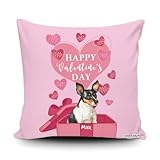 GABSHAIM Happy Valentine's Day Pillowcase Custom Rat Terrier Dog Name Pillow Cover Canvas Pillowcase with Pink Heart Pattern for Sofa Couch Decor 18 x 18 Inches