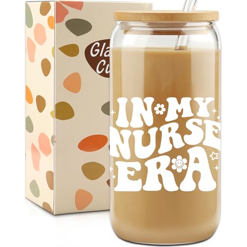 HBESTIE Nurse Practitioner Gifts for Women- 16oz Coffee Glass with Lids and Straws - Nurses Week, Nursing Graduation Gifts for Sister, Nursing Student, New Nurses Graduation Gift