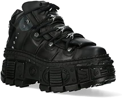 New Rock WALL106-S12 Womens Black Leather Platform Gothic Boots 7 | Image 3