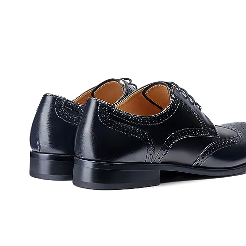 Image of Men's Dress Shoes, Genuine Leather Oxford Shoes for Men, Wingtip Brogue and Plain Toe Lace Up Formal Business Wedding Derby Shoes