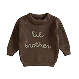 Baby Jungen Herbst Winter Strick Pullover LiL Brother Strickpullover Langarm Rundhalsausschnitt Buchstaben Stickerei Pullover Gesticktes Little Brother Rippen Strickpullover (Braun, 0-3 Months)