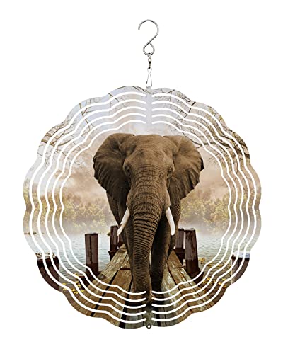 Farmhouse Elephant Wind Spinners For Yard And Garden, 3D Stainless Steel Wind Spinner, Funny Wild Animals Rustic Wood Wind Sculptures Spinners Indoor Outdoor Hanging Crafts Ornaments 7.8 Inch #TOP18