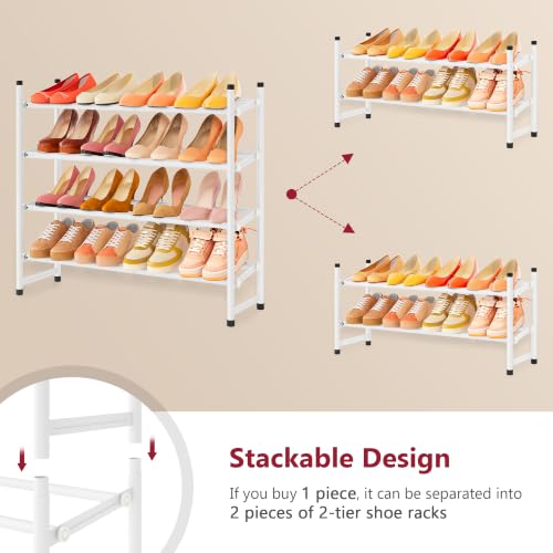 Image of Tajsoon Expandable Shoe Rack for Closet 4 Tier, 29 inch-41 inchAdjustable & Stackable Shoe Shelf Storage, Metal Shoe Rack Organizer for Front Door Entrance, Closet, Garage, Entryway, White