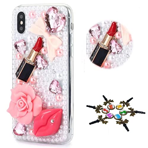 STENES Sparkle Case Compatible with Samsung Galaxy A15 5G Case - Stylish - 3D Handmade Bling Girls Lipstick Rose Lips Rhinestone Crystal Diamond Design Girls Women Cover - Pink
