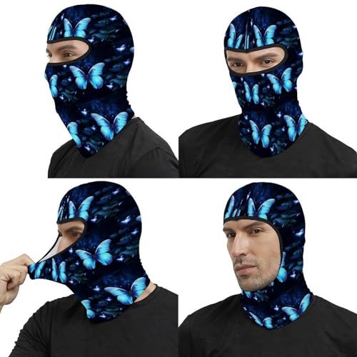 Balaclava para Hombres y Mujeres Azul con Estampado de Mariposa, Mascarilla de Moto, Máscara Facial Completa para Cabeza, Gorro Calentador para el Cuello miniatura 5