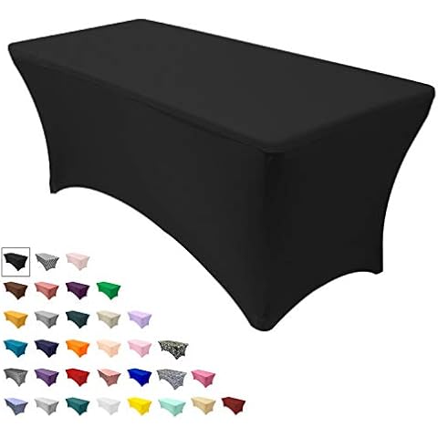 YOUR CHAIR COVERS Rectangular Spandex Table Covers 6ft Fitted Tablecloth Wedding Event Patio Table Decorations Elastic Fabric Stretch Table Covers for 6 ft Folding Table (Black) Cover