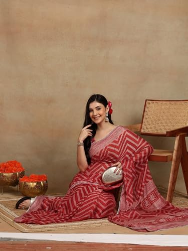 Image of MIRCHI FASHION Women Saree Leheriya Print Chiffon | Lightweight Traditional Sari for Farewell and Wedding Ceremonies with Unstitched Blouse Piece