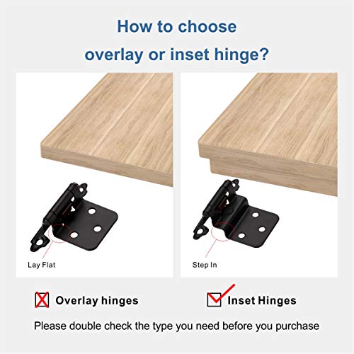 Furniware 30Pcs 3/8\" Inset Hinges,Face Mount Self Closing,Kitchen Cabinet Door Hinges,Overlay Decorative,Matte Black