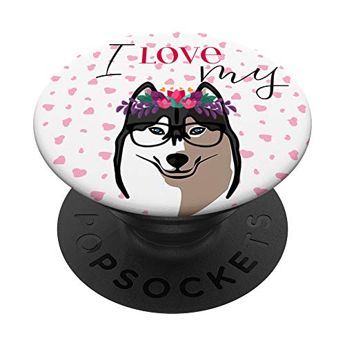 Perro Husky de Siberia Mamá Floral Rosa PopSockets Agarre y Soporte para Teléfonos y Tabletas