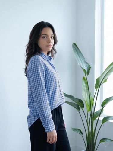 Image of OOMPH! Women Checked Smart Casual Shirt | Women's Gingham Check Shirts | Full Sleeve Button-Down Casual Westernwear for Women | Smart Fit Office Wear Top