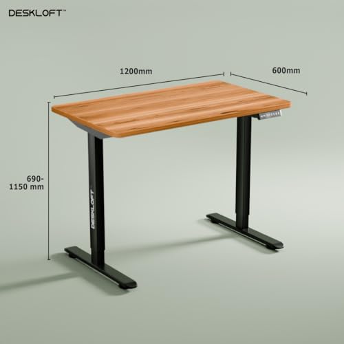 Image of Height Adjustable Electric Standing Desk | Ergonomic Sit Stand Workstation with Walnut Wood Grain Desktop | Motorized Computer Desk for Home Office (Black Frame & Brown Top, 1200 x 600 mm)