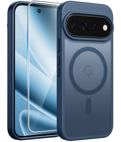 Image of FNTCASE for Google Pixel 11 Pro XL Case, Fit for Magsafe, Screen Protector | Translucent Matte Magnetic Back, 14FT Military Grade Drop Protection, Shockproof Protective Phone Cover, Blue