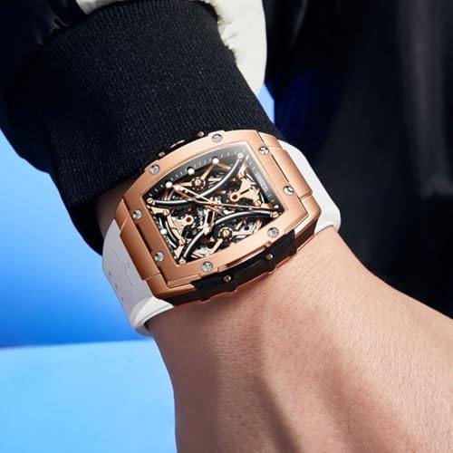Image of OLEVS Watch Men Self Winding Luxury Skeleton Mechanical Business Dress Square Wrist Watches Calendar Watches