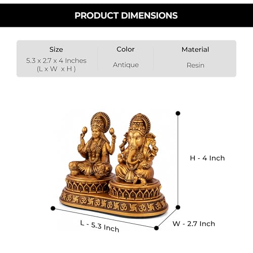Image of Laxmi Ganesh Idol for Home Temple & Office Spiritual Polyresin Dhan Sidhi Lakshmi Ganesh Murti for Pooja Diwali Gift Symbol of Wealth Wisdom & Handcrafted Golden Finish Statue