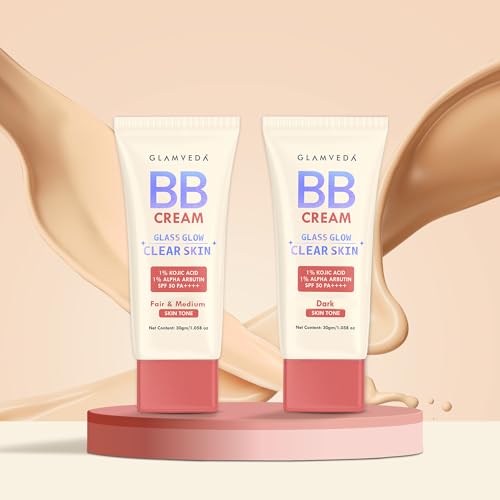 Image of Glamveda BB Cream Set with SPF 50++++ | 2 Shades for Fair & Dark Skin Face Cream | Lightweight Hydrating & Water-Resistant | Natural Coverage for Skin Brightening,Blemish Cover & Dewy Radiant Look 30g