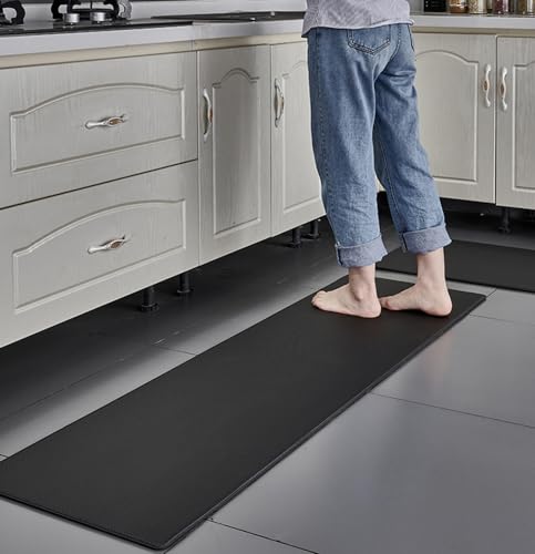 Kitchen Mat, Heavy Duty Anti Fatigue PVC Kitchen Rugs, Waterproof, Non-slip, Washable and Oil Resistant Kitchen Floor Mat for Kitchen, Floor Home, Office, Sink, Laundr (45x180cm,Black)