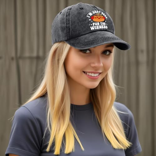 Image of Unisex Adult Black Baseball Cap, One Size Fits Most Cotton, Funny Hot Dog Design, Sun Protection, Moisture Wicking