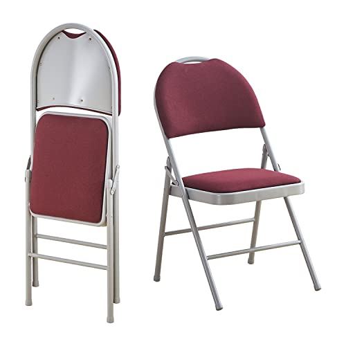 KAIHAOWIN Lot de 2 Chaises Pliantes en Métal, Chaise Pliante Confortable avec Dossier Allongé et Poignée de Transport, Chaise Pliante Rembourrée pour l'intérieur,...