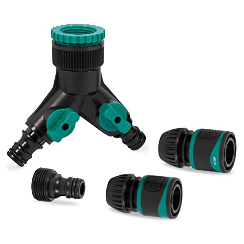 VONROC Connecteur de Robinet à 2 Voies - Raccord de Robinet Double - Raccords de Tuyau et Adaptateur enfichable Inclus Cover