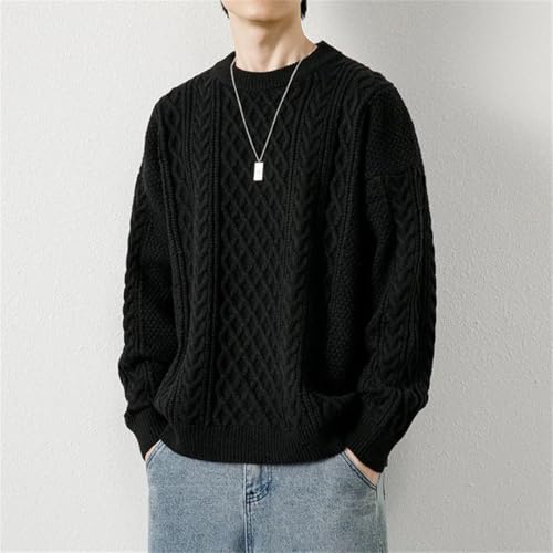 Men's Winter Sweater O-Neck Pullovers Loose Streetwear Knitted Solid Color Sweaters4