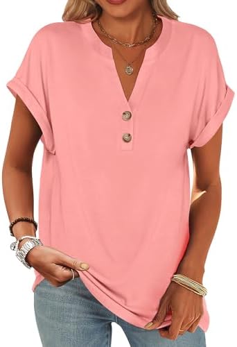 ANRABESS Womens Short Sleeve Henley Tops V Neck Dressy Casual Blouses Summer Trendy Tee Shirts 2025 Vacation Fashion Clothes ANRABESS Womens Short Sleeve Henley Tops V Neck Dressy Casual Blouses Summer Trendy Tee Shirts 2025 Vacation Fashion Clothes