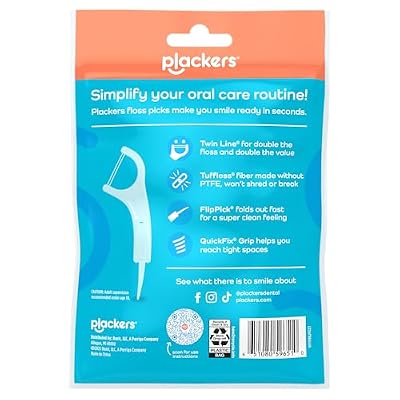 Plackers Twin Line Floss Picks with Tuffloss Fiber & FlipPick, Intense Mint, Double-Line Flosser for Effective Plaque Removal, 75 Count