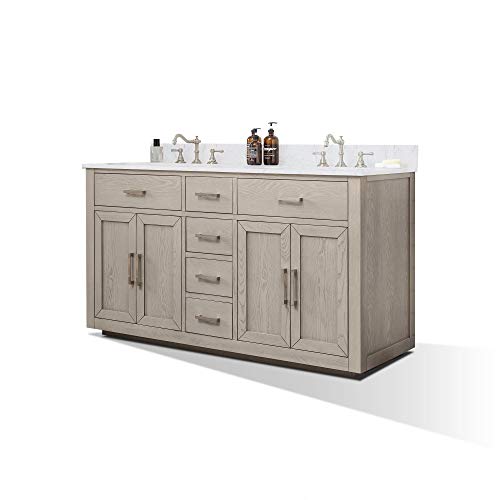 Urbanfurnishing.net - Grace 60-Inch (60") Mid-Century Bathroom Sink Vanity Set With Carrara White Quartz Top - Antique Gray #TOP1