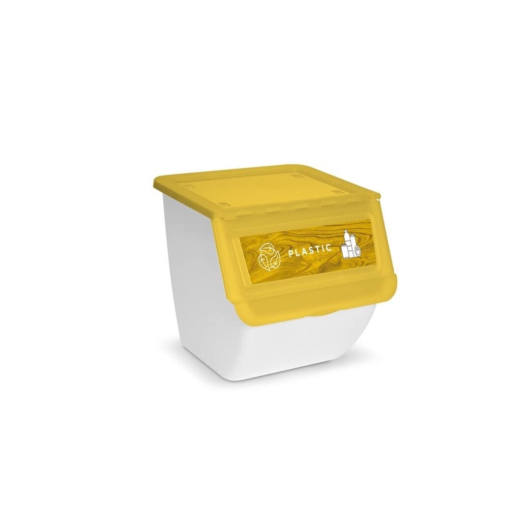 DRW Set 3 bidoni della spazzatura riciclaggio impilabili organizer vetro, carta, plastica 36 litri unità 39 x 39 x 36 cm unità