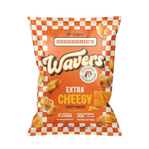 Image of WAVERS by Doughbrik's Snacks, Extra Cheesy Flavor 0.5 oz Bags, Crispy Crunchy Texture Perfect Anytime Snack Made in the USA (6-Pack)