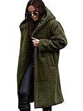 veste mi longue laine femme  Osheoiso Femme Manteaux à Capuche Casual Chaud Peluche Oversize Longues Veste Cardigan Sweat de Noël Manches Longues Veste Couleur Unie Grande Taille B Armée Verte L