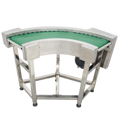 HQHAOTWU 90 °Change Direction Conveyor Flat Curved Conveyor PVC Belt Stainless Steel Frames Belt Conveyor Adjustable Speed 11.8in Width