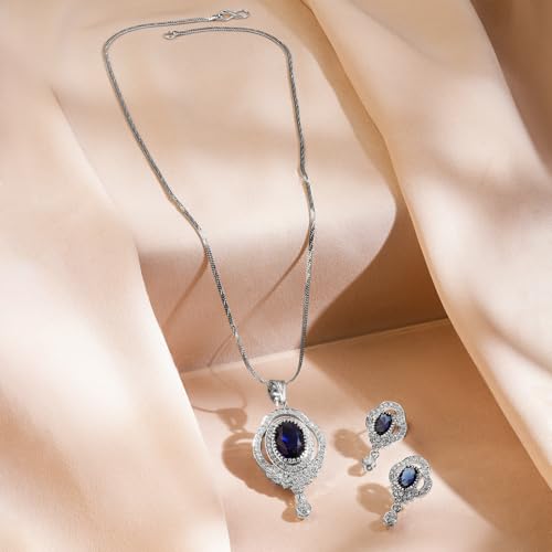 Image of Rubans Pendant Necklace Set American Diamond and Zirconia Gift Jewellery for Women & Girls