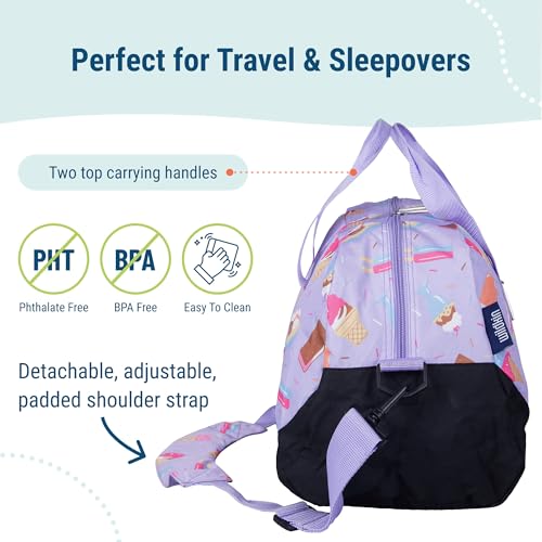 Image of Wildkin Kids Overnighter Duffel Bag - Carry-On Travel Bag for School & Sleepovers, Lightweight, Durable, Boys & Girls Ages 4-15 - Sweet Dreams