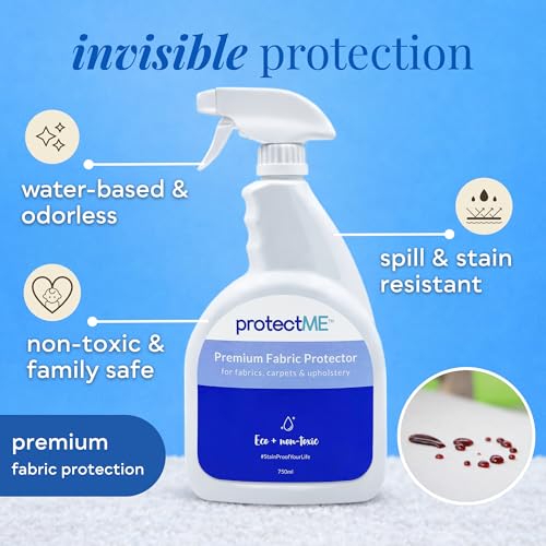 Image of protectME Fabric Protector and Stain Resistant Spray - Upholstery Fabric Spray for Stain Guard for Carpet, Shoes, Couch, Sofa - Non Toxic Water Based Furniture Protector - 25.4 Fl. Oz.