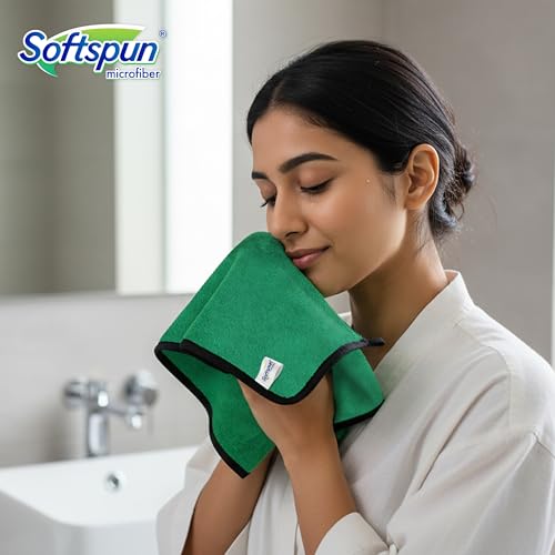 Image of SOFTSPUN Microfiber Hand & Face Wipes 280 GSM 20x30 Cms, 4 Piece Towel Set, Parrot Green! Super Soft & Silky for Hand, Face and Body - Hypoallergenic Sensitive Skin Wipes & Washcloths.