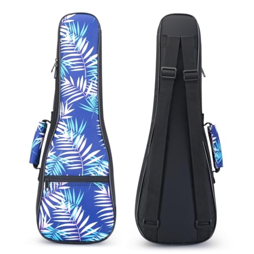 MUINS Ukulele Bag 21 Durable Colorful Ukelele Case with Thicker Pad with Double Adjustable Straps Storage and Handle (Blue Leaves Soprano 21 Inch)