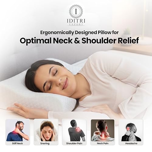Image of Cervical Memory Foam Pillow for Neck and Shoulder Pain Relief, Ergonomic Contour Design for Back and Side Sleepers, Breathable White Cover, 60 x 35 x 12 cm Orthopedic Bedding Support
